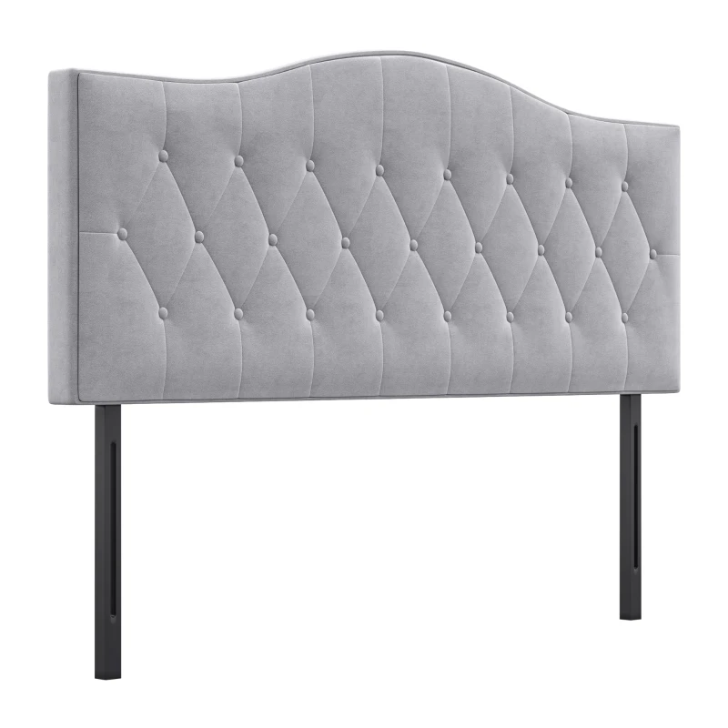 HOMCOM Hoofdbord voor bed gestoffeerd hoofdbord bed rugleuning bed hoofdbord in grijze populieren fluwelen stof 185 x 8 x 134 cm
