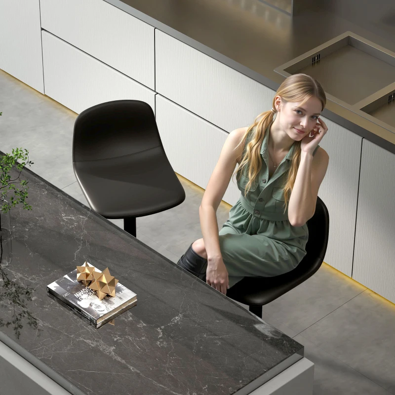 HOMCOM 2-delige Set Barkrukken, Draaibare Barstoelen met Kunstleren Bekleding, met Rugleuning en Voetsteun, Metalen Basis, Zwart(m-8)
