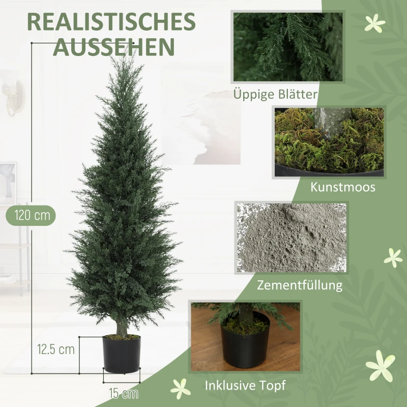 HOMCOM Kunstcipresplant, 638 Kunststof Bladeren, met Pot, UV-bestendig, Groen