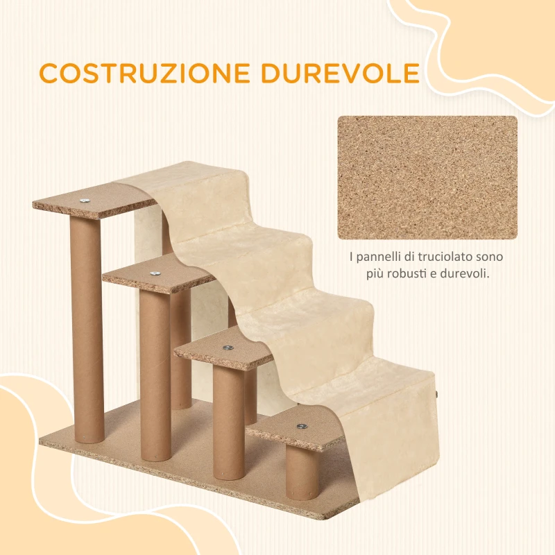 PawHut Scaletta per Cani Portatile a 4 Gradini, in Tessuto Vellutato Sfoderabile e Truciolato, 60x35x44 cm, Beige