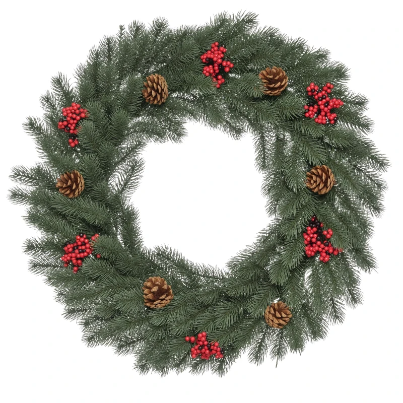 HOMCOM dennenkrans deurkrans kerstkrans achterzijde met ophanglus PE groen Ø60 x 8 cm
