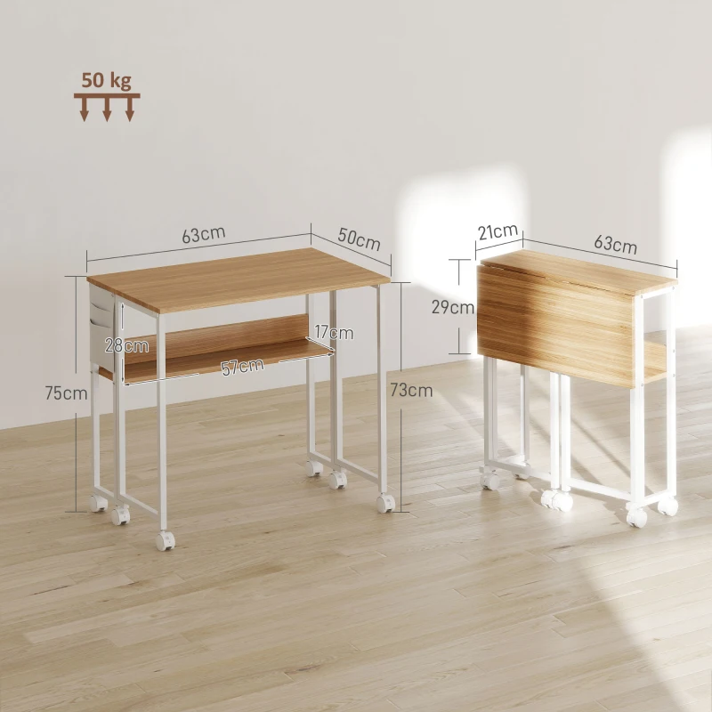 HOMCOM Inklapbare Bureau omzetbaar naar Bijzettafel met Open Plank, Natuur