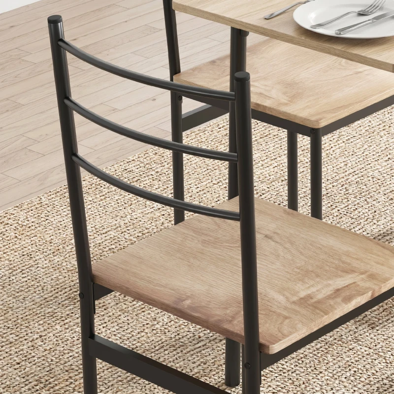 HOMCOM Set din 5 Piese cu Masă de Bucătărie Dreptunghiulară și 4 Scaune Moderne din MDF și Oțel, 110x70x75 cm , Maro