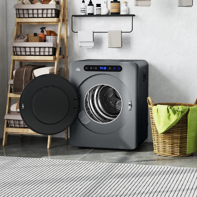HOMCOM Wasdroger, 6 programma's, 40-60℃, 3 kg capaciteit, compact, touch-bediening, Grijs(m-9)
