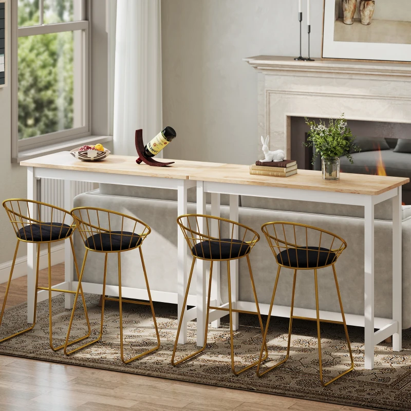 HOMCOM Bartafel, Eikenlook, compact, Plaats voor 2 Personen, Natuurhout+Wit(m-8)
