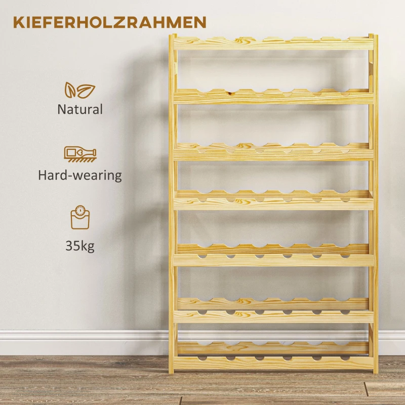 HOMCOM Wijnrek, 7 niveaus, voor 42 flessen, kantelbeveiliging, grenenhout, 63x25x102cm, naturel