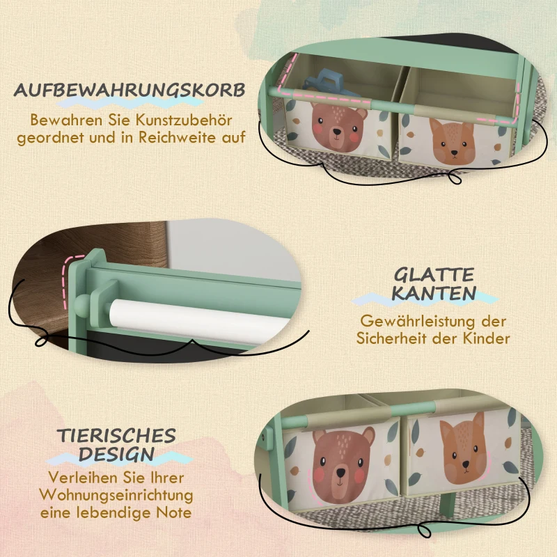 AIYAPLAY 3-in-1 Kinder Ezel met Papierrol, Krijtbord, Whiteboard, Opbergmanden, 54 x 46,5 x 93 cm, Groen(m-5)