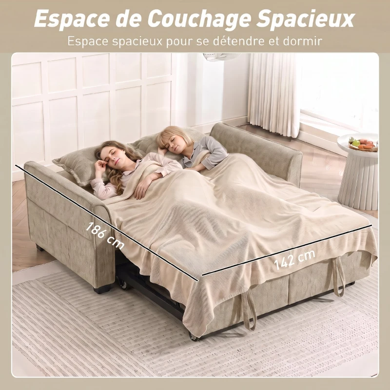 HOMCOM Canapé Convertible 2 Places 4 en 1, Canapé-Lit d'Angle en Chenille 167cm, Dossier Réglable, Assise Large, Marron
