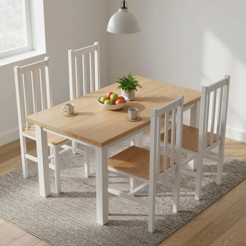 HOMCOM 4-delige set keukenstoelen Eetkamerstoelen, Massief hout, modern design, 38,5 cm x 47,5 cm x 99 cm, Natuur