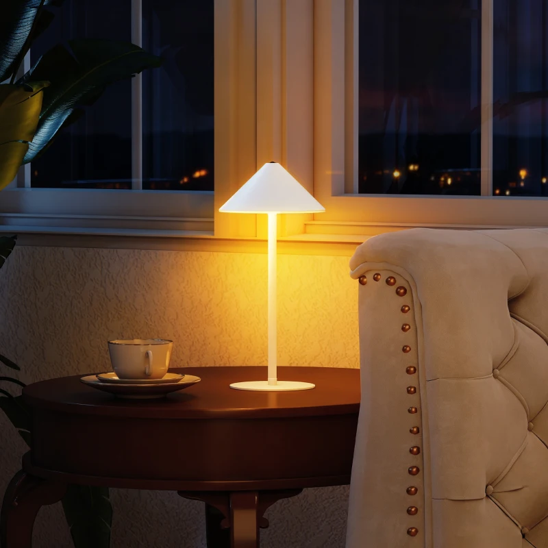 HOMCOM LED-Tafellamp met USB-Kabel, Touch-Schakelaar, Metaal, Oplaadbaar, Wit