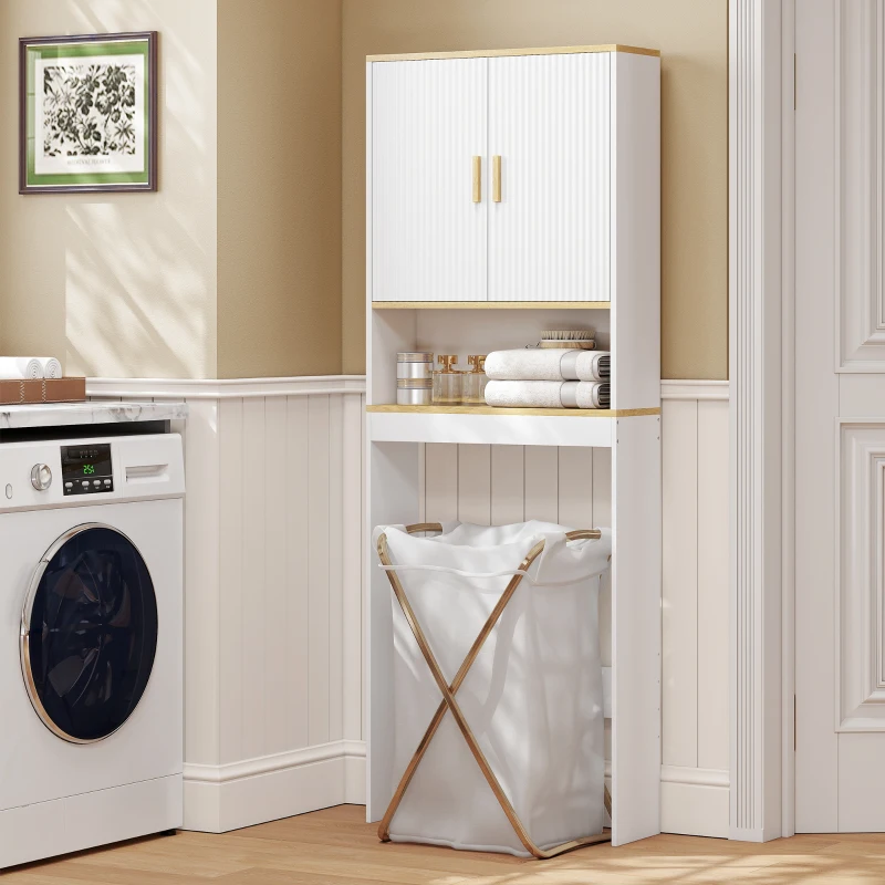 HOMCOM Estantería para Baño sobre Inodoro de 3 Niveles con Estante Abierto 2 Puertas y Estante Ajustable 64x20x170,5 cm Blanco