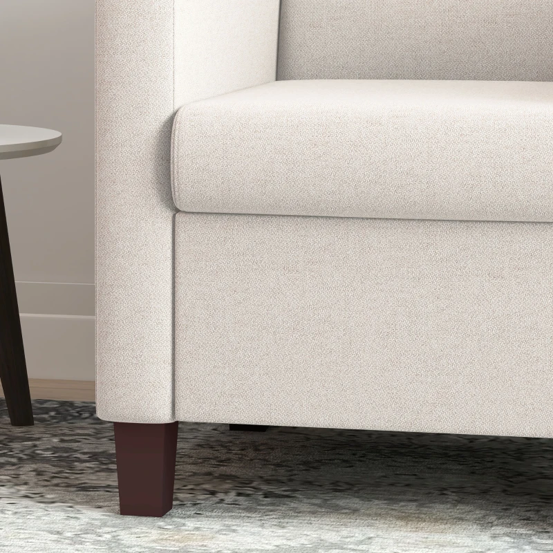 HOMCOM Polsterfauteuil in Linnenlook, Schuim, Zitkussen, Houten Frame, Crème