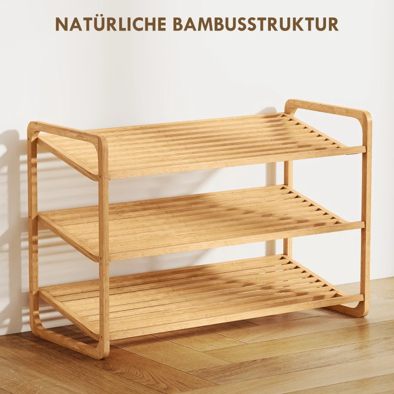 HOMCOM Bamboerek, schoenenrek, halrek, 3-niveaus ontwerp, 30 kg draagvermogen, hout