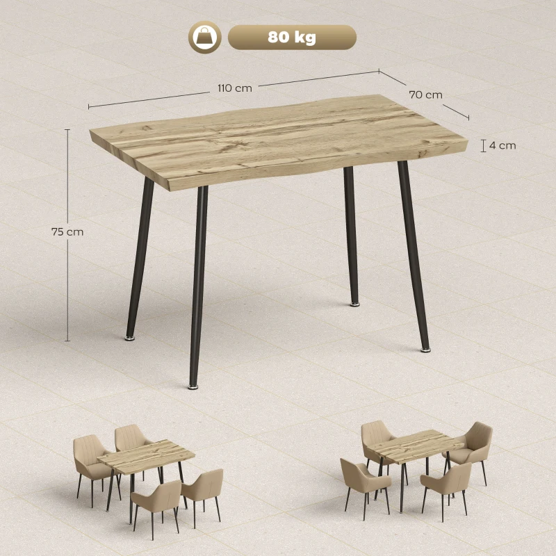 HOMCOM Esstisch für 4 Personen, 110 cm Nordischer Rechteckiger Küchentisch mit Stahlbeinen für Wohnzimmer und Esszimmer, Eiche