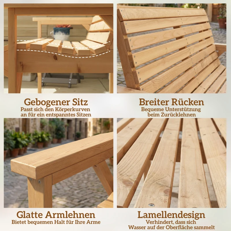 Outsunny 2-persoons tuinbank van hout, lattenbank met arm- en rugleuning, buitenmeubel voor balkon, terras, tuin