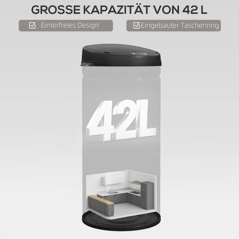 HOMCOM 42 Liter Sensor-Pedaalemmer met Soft-Close-Functie, contactloze prullenbak van roestvrij staal voor hygiënische keukens(m-5)