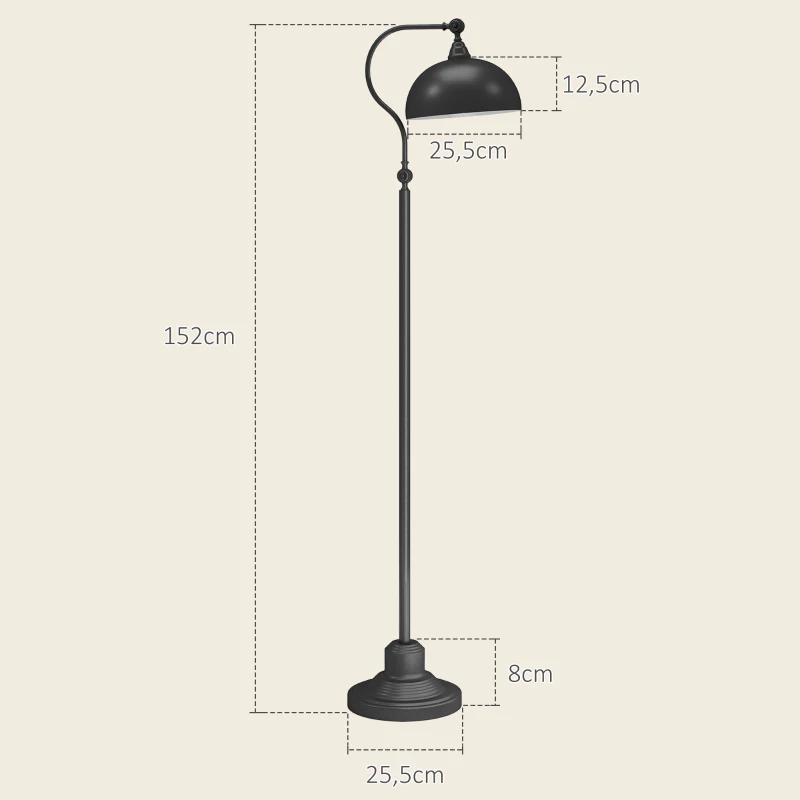 HOMCOM Vloerlamp in Vintage Design, Verstelbare Hoek, Metaal, 42 x 25,5 x 152 cm, Zwart
