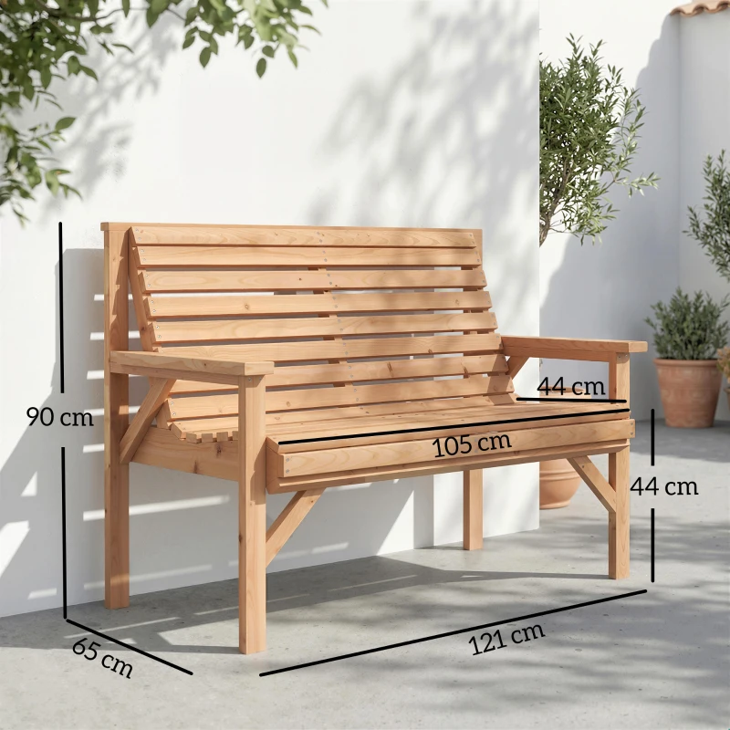 Outsunny 2-persoons tuinbank van hout, lattenbank met arm- en rugleuning, buitenmeubel voor balkon, terras, tuin
