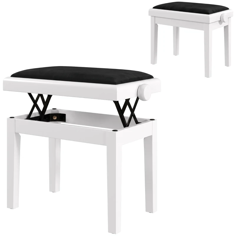 HOMCOM Banco de Piano Regulable en Altura con Cojín Acolchado y Patas de Madera Blanco