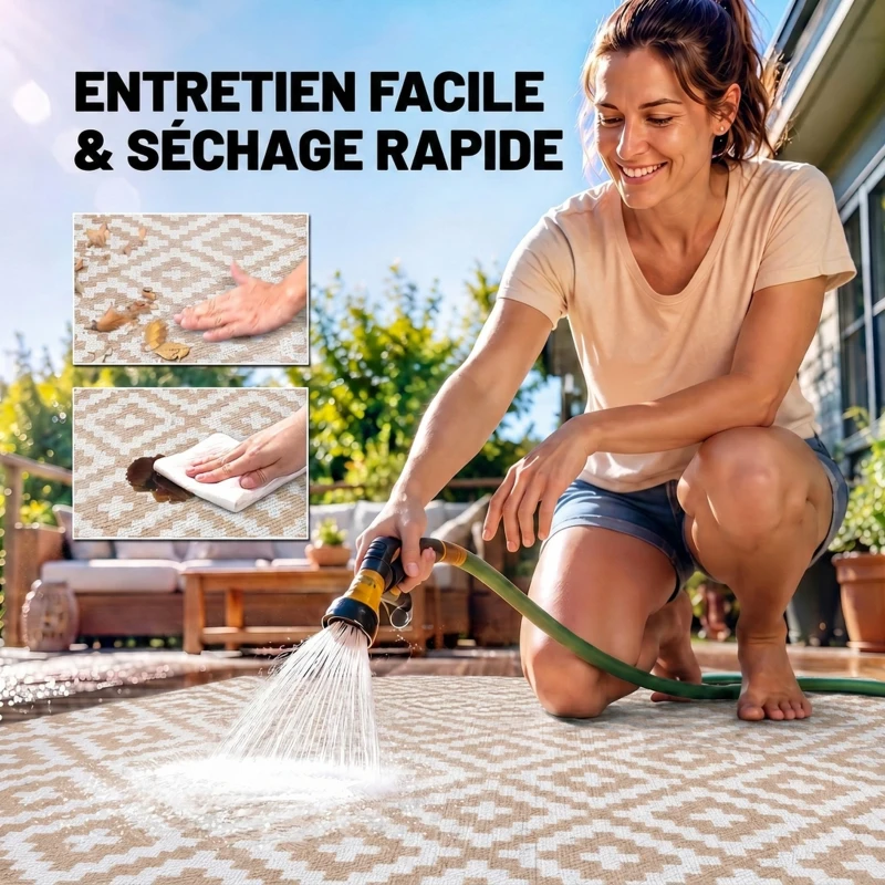 Outsunny Tapis extérieur Style Graphique - Tapis réversible 2 Motifs - 2,74L x 1,82l m - PP 310 g/m² Blanc Beige