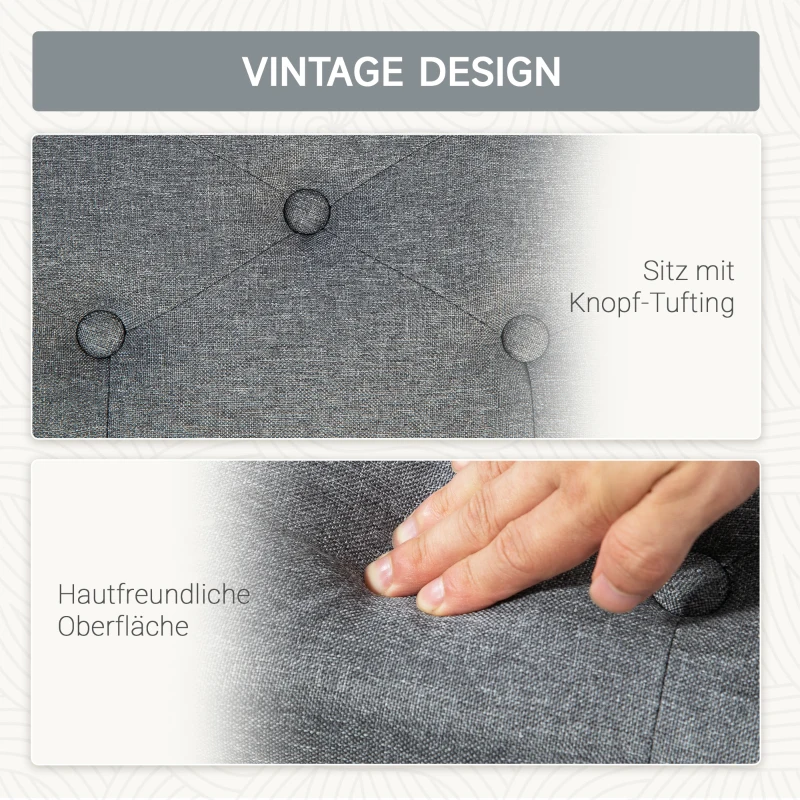 HOMCOM Zitbank, Gestoffeerde Bank met Opbergruimte, Linnenachtig Polyester, Rubberhout, 100 x 40 x 44 cm, Lichtgrijs(m-6)