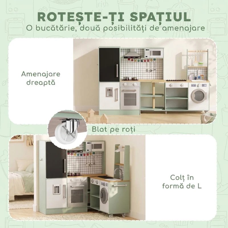 AIYAPLAY Bucătărie pentru Copii 3-8 Ani cu Blat Rotativ, Verde Deschis
