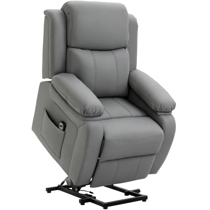 HOMCOM Elektrische opsta-fauteuil, afstandsbediening, kunstleerbekleding, gestoffeerde fauteuil met opsta-functie, Grijs