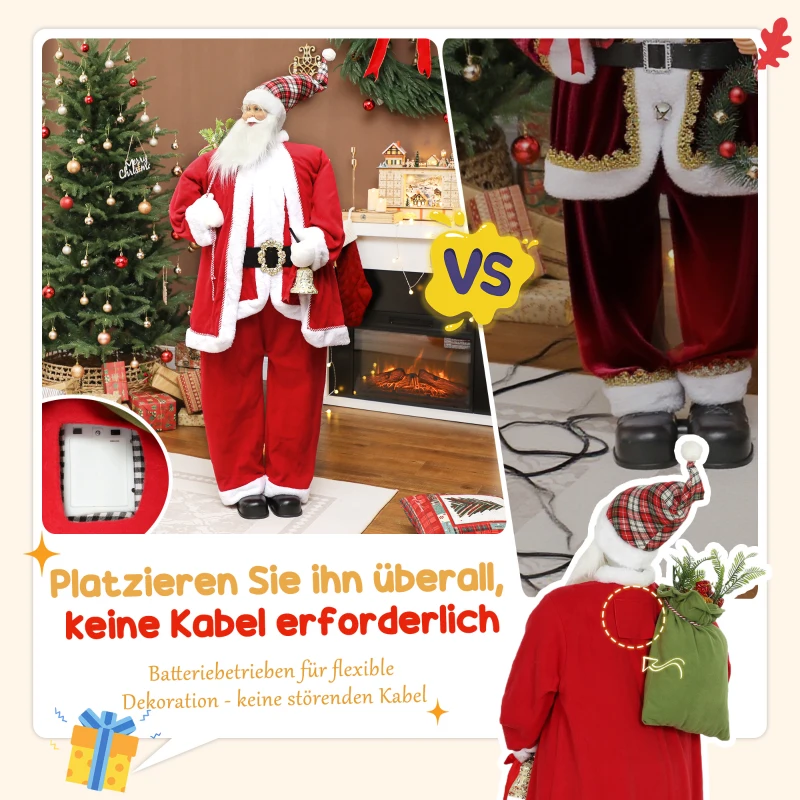 HOMCOM Kerstman 1,6 m staande kerstman met geschenken en kerstglokken Soundfunktion