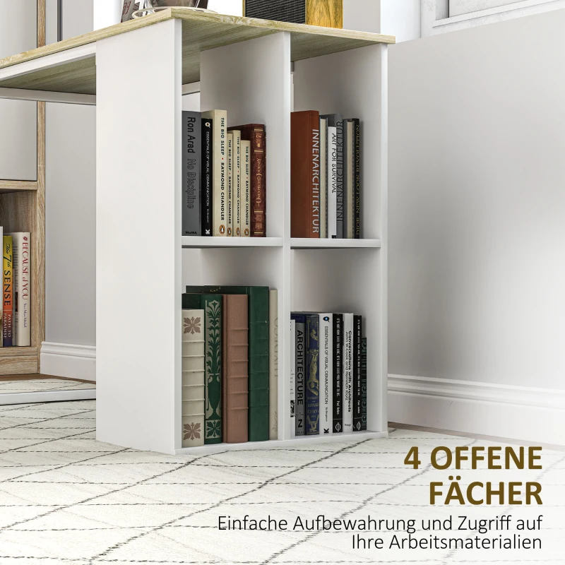 HOMCOM Compacte Computertafel, Moderne Bureautafel met Opbergvakken voor Kleine Ruimtes, 100 x 54 x 75 cm, Wit