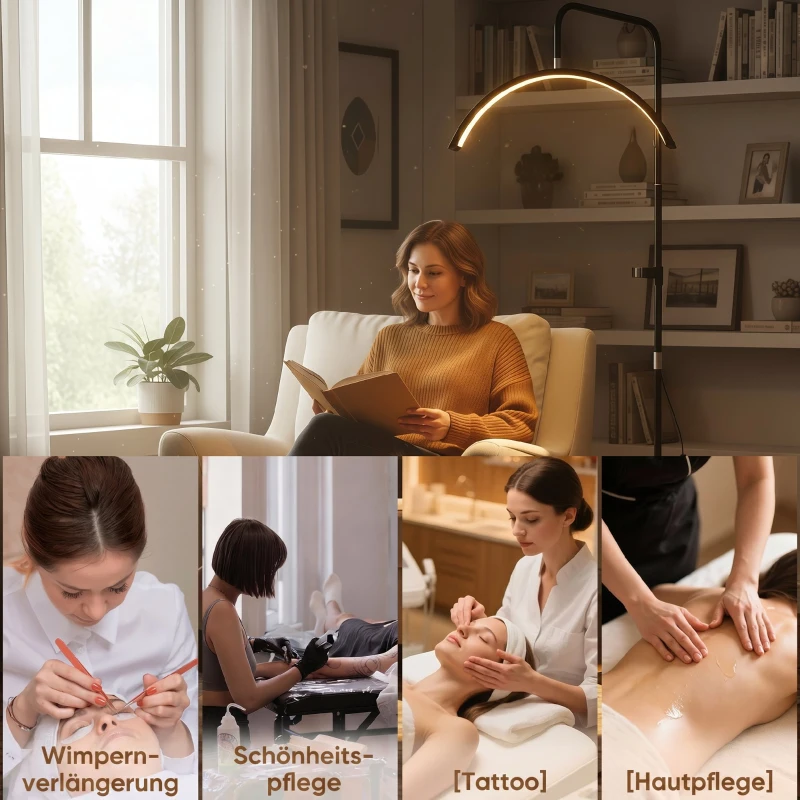 HOMCOM LED Halbmond Wimpern Lampe mit Telefonhalter 350° Drehbar Beauty-Ringlicht Warme Lampe mit Einstellbar Höhe