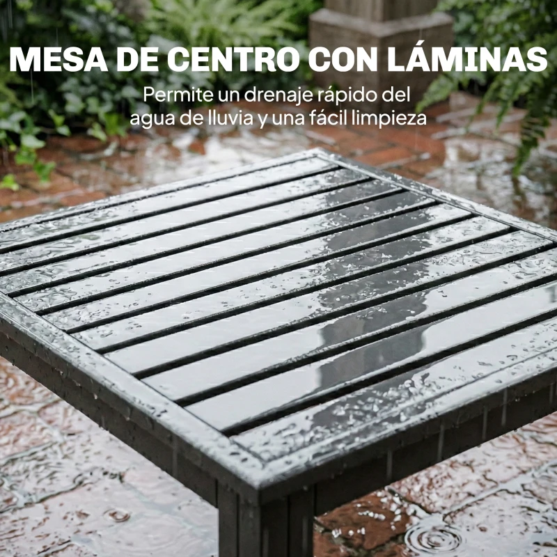 Outsunny Conjunto de Jardín Exterior con Cojines 2 Sofás de 2 Plazas Reposabrazos Ajustables y Mesa de Centro de Listones Gris