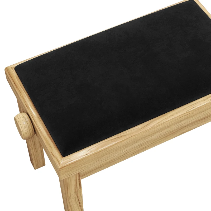 HOMCOM Banco de Piano, Banqueta de Piano Regulável em Altura 45-56 cm, Banco para Teclado, Assento Estofado em Veludo, Madeira Natural