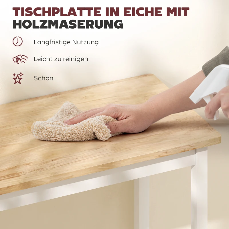 HOMCOM Bartafel, Eikenlook, compact, Plaats voor 2 Personen, Natuurhout+Wit(m-4)