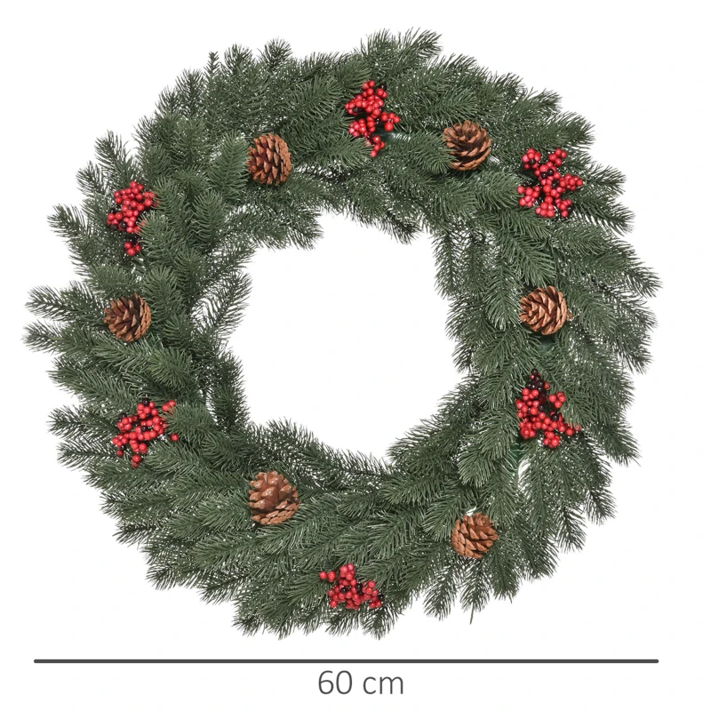HOMCOM dennenkrans deurkrans kerstkrans achterzijde met ophanglus PE groen Ø60 x 8 cm
