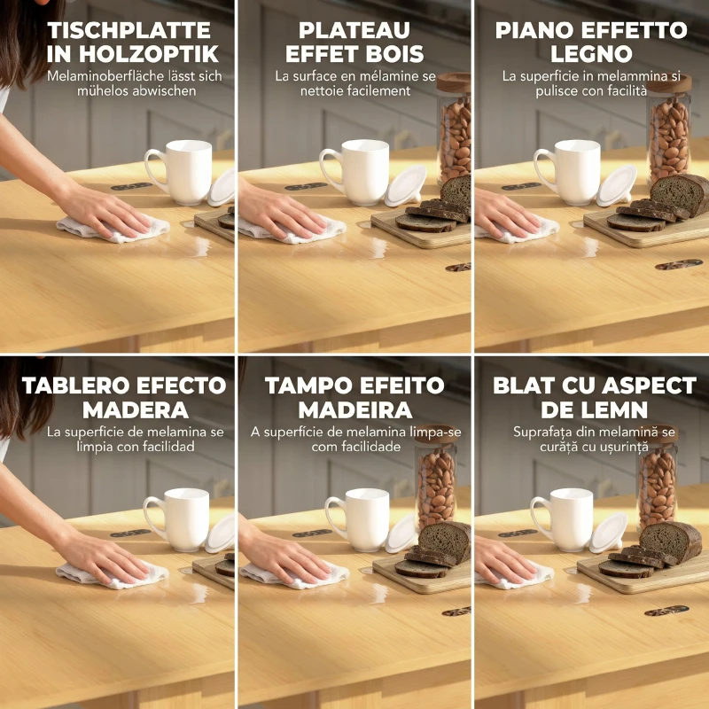 HOMCOM, Masă de Dining Extensibilă, Pentru 4-6 Persoane, din Lemn și Oțel, 140x80x77,5 cm, Culoare Lemn