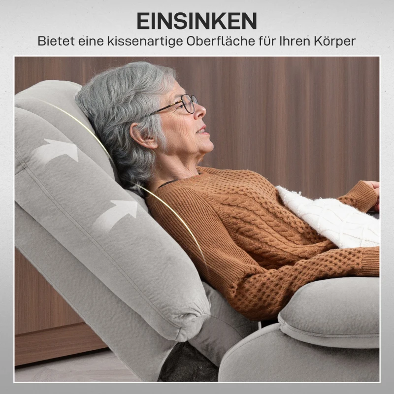 HOMCOM Opstaan Stoel met Massagefunctie, 90x93x110cm, Lichtgrijs(m-7)