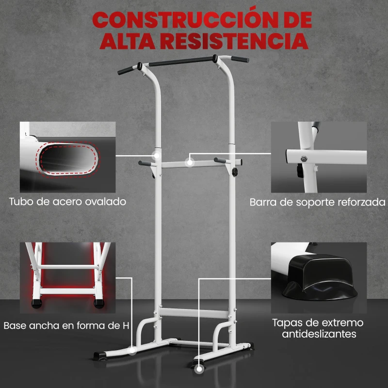 SPORTNOW Barra de Dominadas Altura Regulable Estación de Fondos Resistente para Gimnasio en Casa Entrenamiento de Fuerza Blanco