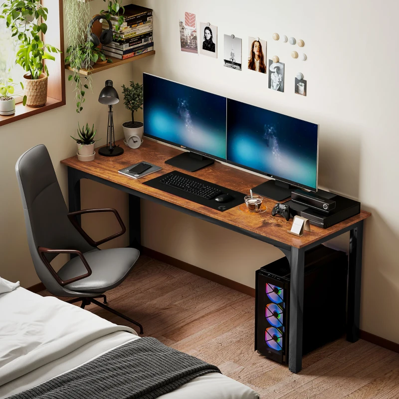 HOMCOM Bureau, Computertafel, rustiek ontwerp, ruime ruimte, spaanplaat, Bruin