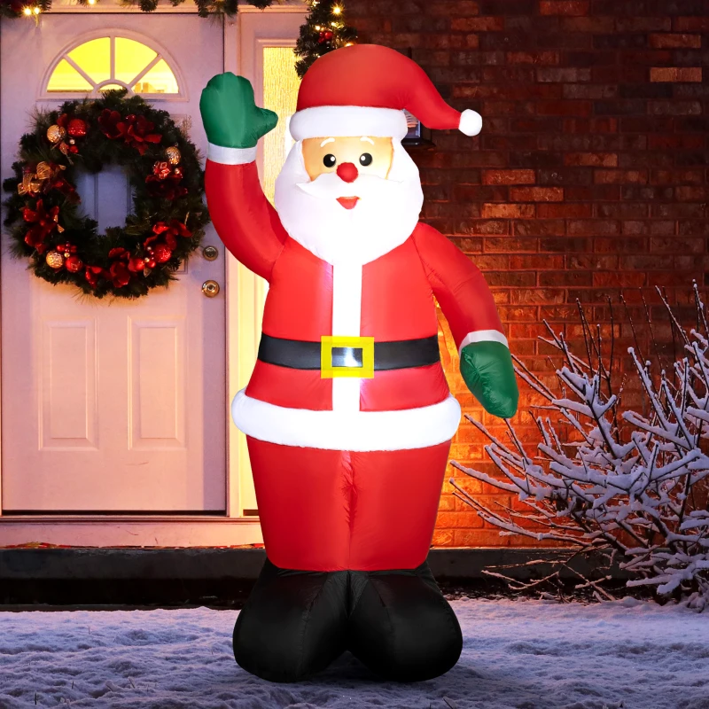 Outsunny Kerstman, 1,84 m groot, met LED-Verlichting, Zelfopblazende Tuindecoratie