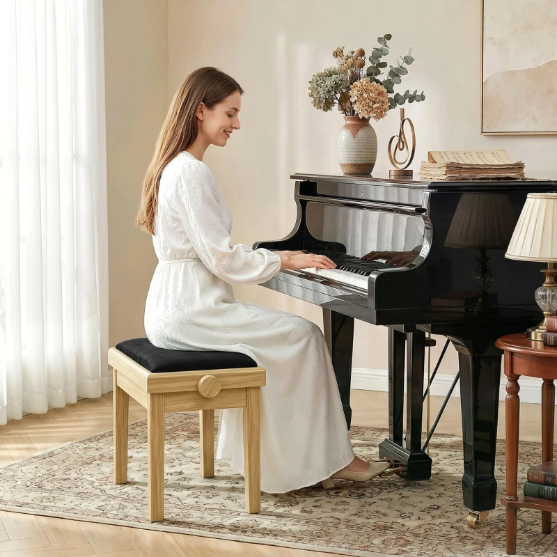 HOMCOM Panca per pianoforte regolabile 45-56 cm con seduta in velluto, legno