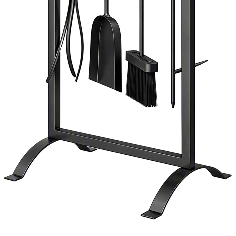 Outsunny Serviteur de Cheminée 6 Pièces avec Sac à Bûches, Brosse, Pelle, Tisonnier, Pince et Support, 30 x 22 x 86 cm, Noir