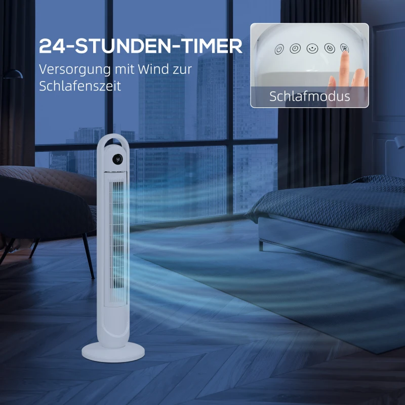 HOMCOM Torenventilator met Klimaatbeheersing, Timer, Afstandsbediening, Drie Modi, LCD-Display, Wit
