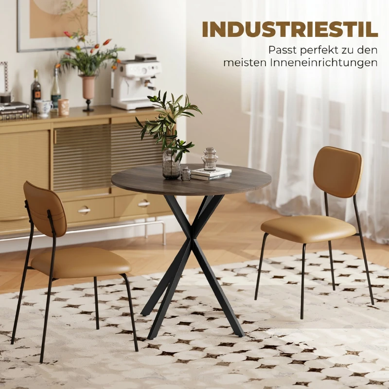 HOMCOM Masă Da Dining Rotund Stil Industrial Con Picioare în X Ø80x75 cm