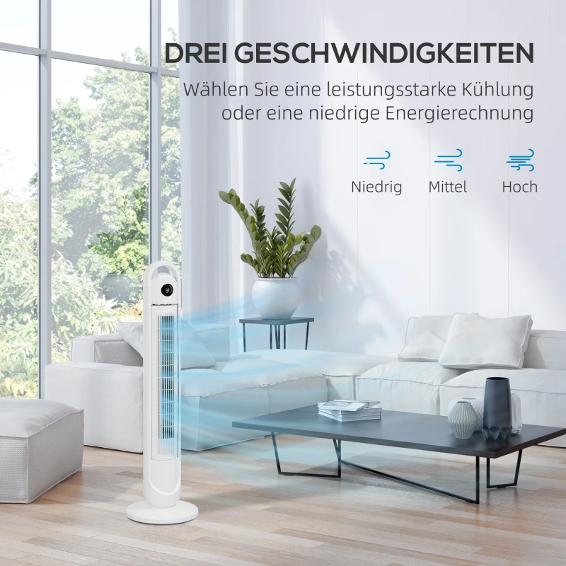 HOMCOM Torenventilator met Klimaatbeheersing, Timer, Afstandsbediening, Drie Modi, LCD-Display, Wit