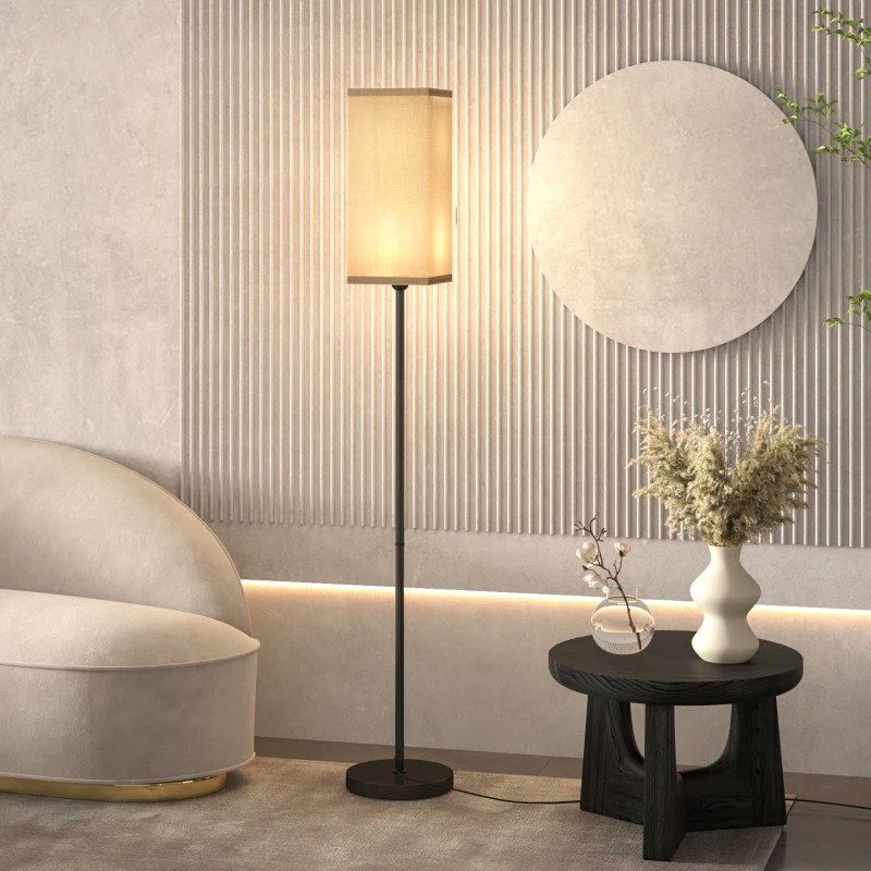 HOMCOM Lampada da Terra 40W con Interruttore a Pedale, in Tessuto Effetto Lino e Metallo, Ø25x161.5 cm, Nero e Beige