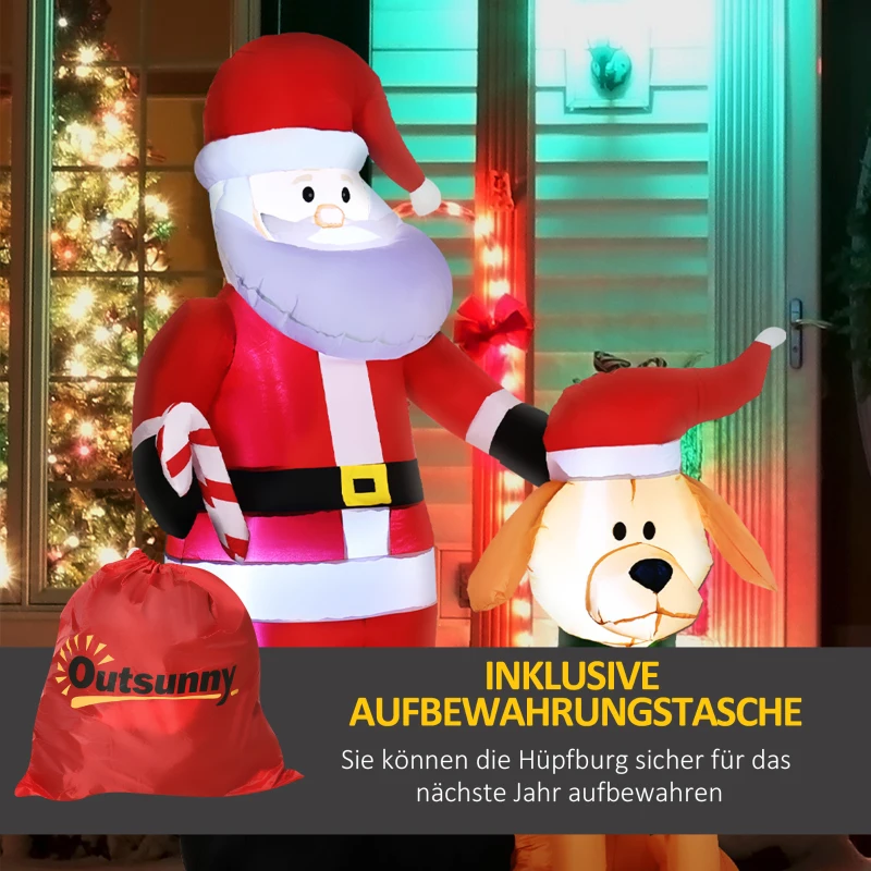 Outsunny 157 cm Opblaasbare Kerstman met Hond Kerstdecoratie met LED