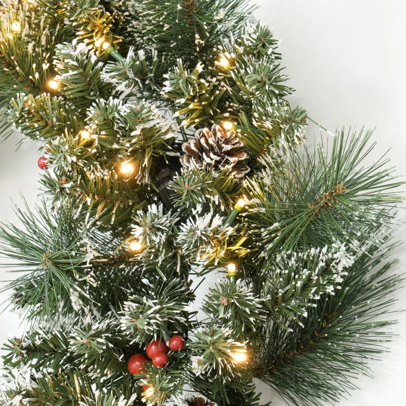 HOMCOM Kerstkrans met LED-Verlichting, Rode Bessen, Realistische Uitstraling, Ø60 x 10 cm, Groen