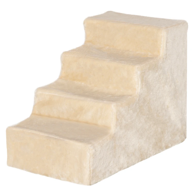 PawHut Scaletta per Cani Portatile a 4 Gradini, in Tessuto Vellutato Sfoderabile e Truciolato, 60x35x44 cm, Beige