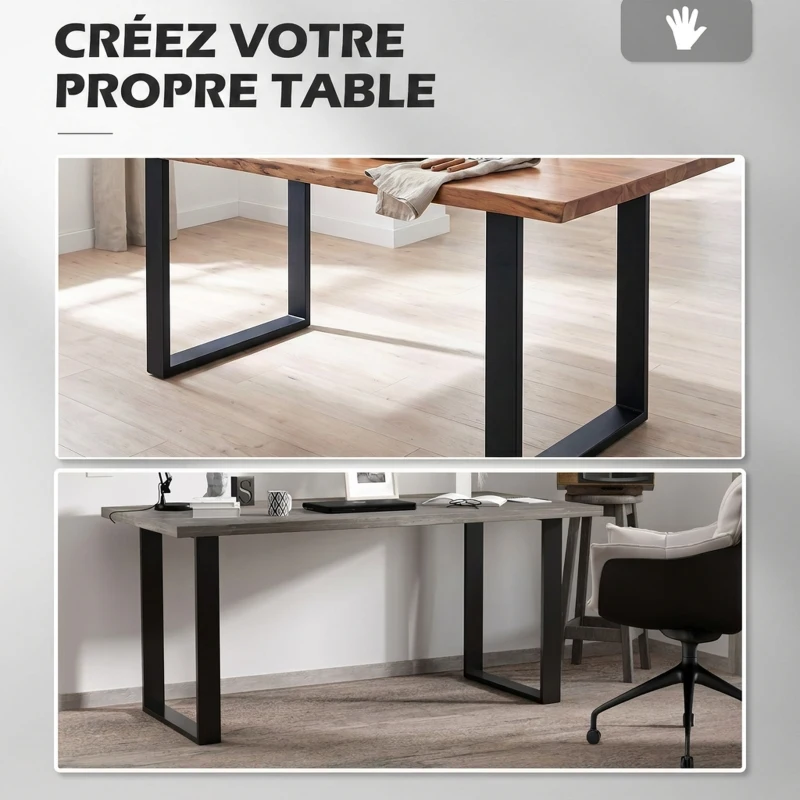 HOMCOM Lot de 2 pieds rectangulaires en acier noir pour table - hauteur 72 cm - design contemporain
