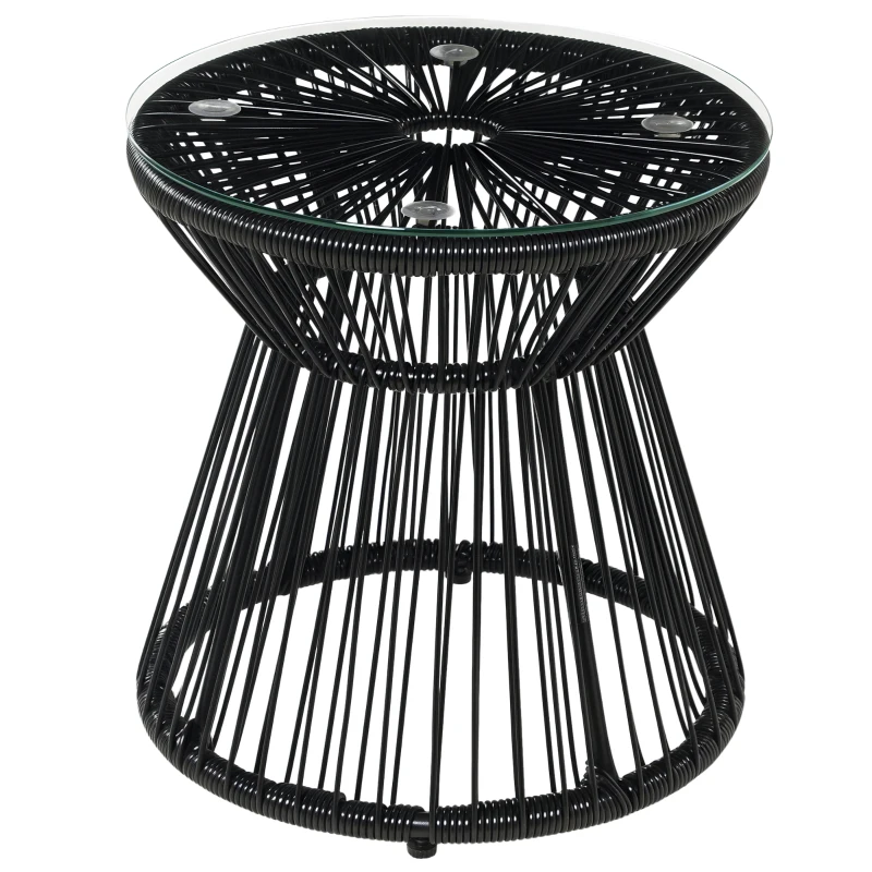 Outsunny Gartentisch im Boho-Stil, wetterbeständig, PE-Rattan, 40 cm x 40 cm x 42 cm, Schwarz